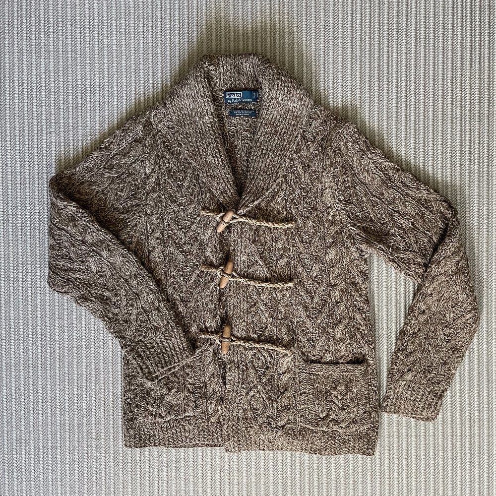 Polo by Ralph Lauren Linen-Cashmere Shawl-Collar Brown Cardigan